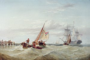 Een Oost-Indiëvaarder en andere schepen voor de kust